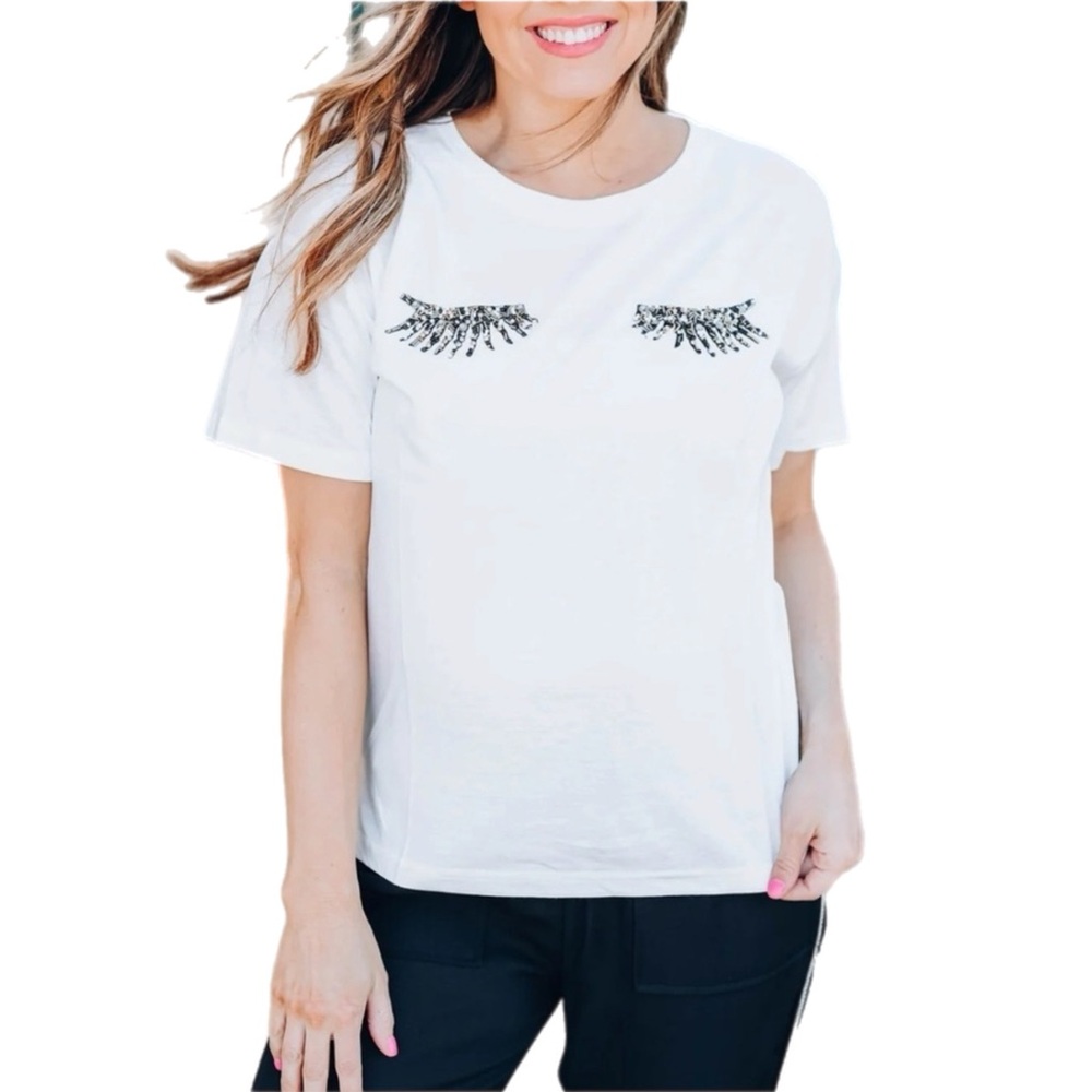 Ellison White Eyelash Knit Sweater Top Crystal Embellished Boutique‎ Glam